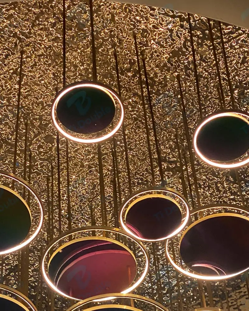 Water ripple stainless steel ceiling in a commercial interior